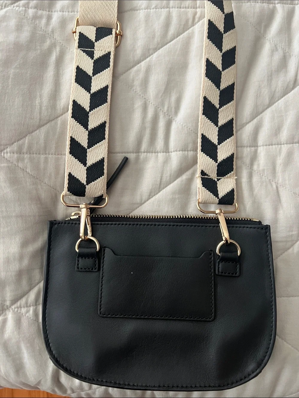 Canvas strap replacement chevron cream and black adjustable guitar strap